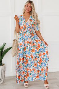 Sky Blue Floral Print Wrap Belted Maxi Dress | Dresses/Maxi Dresses