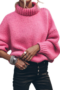 Rose Red Chunky Knit Turtle Neck Drop Shoulder Sweater | Tops/Sweaters & Cardigans