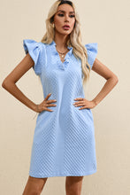 Load image into Gallery viewer, Mini Dress | Light Blue Textured Puff Sleeve V Neck Dress
