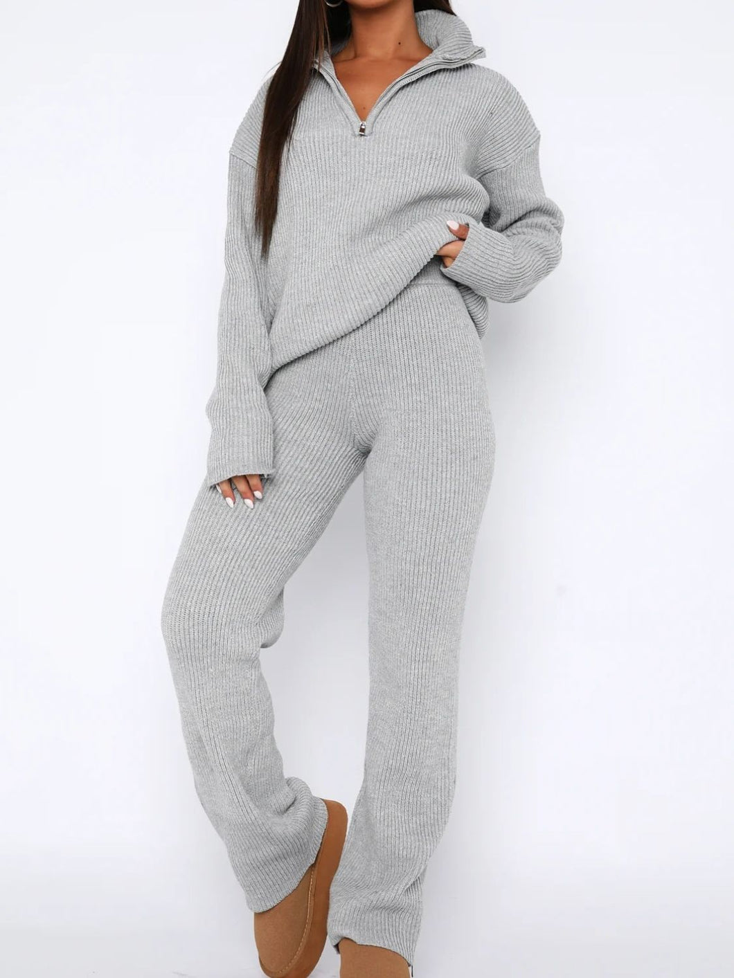 Quarter Zip Long Sleeve Top Pants Set