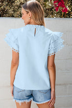 Load image into Gallery viewer, Ruffled Sleeve Top | Eyelet Round Neck Cap Sleeve Blouse
