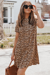 Leopard Print Short Sleeve A-line Mini Dress