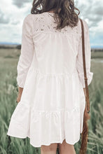 Load image into Gallery viewer, White Tiered Three-Quarter Sleeve Dress
