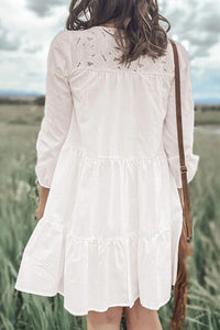 White Tiered Three-Quarter Sleeve Dress