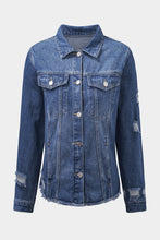 Load image into Gallery viewer, Blue Lapel Distressed Raw Hem Buttons Denim Jacket | Outerwear/Denim jackets
