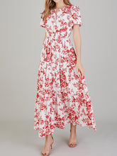 Load image into Gallery viewer, Tiered Floral Notched Short Sleeve Dress
