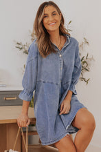 Load image into Gallery viewer, Sky Blue Buttoned Long Sleeve Denim Mini Dress | Dresses/Mini Dresses
