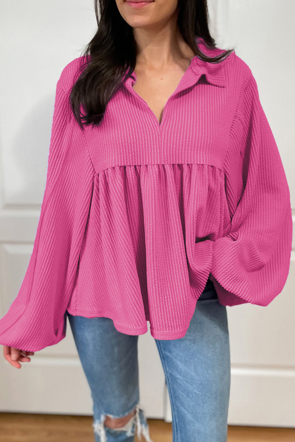 Texture Collared Neck Blouse