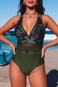 Army Green Camo Patchwork One Piece Swimsuit | Swimwear/One Piece Swimsuit