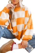 Load image into Gallery viewer, Orange Checkered Bishop Sleeve Sweater | Tops/Sweaters &amp; Cardigans
