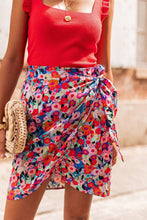 Load image into Gallery viewer, Mini Skirt | Red Floral Wrapped Lace up Skirt
