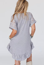 Load image into Gallery viewer, Light Grey Lace Floral Patchwork Ruffled T-shirt Dress | Dresses/T Shirt Dresses
