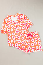 Load image into Gallery viewer, Orange Flower Print Short Sleeve Shirt Pajamas Set | Loungewear &amp; Sleepwear/Sleepwear
