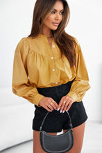 Load image into Gallery viewer, Puff Sleeve Top | Yellow Pleated Loose Shirt
