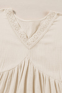 Beige Folded Short Sleeve Lace V Neck Mini Dress | Dresses/Mini Dresses