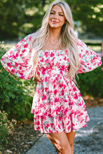 Load image into Gallery viewer, Pink Ruffle Tiered High Waist Puff Sleeve Floral Dress | Dresses/Floral Dresses
