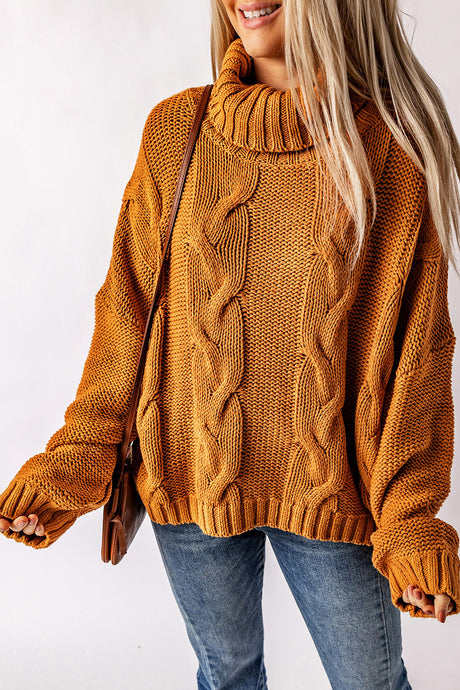 Cuddle Weather Cable Knit Handmade Turtleneck Sweater | Tops/Sweaters & Cardigans