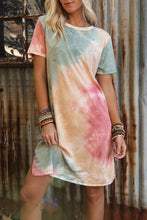 Load image into Gallery viewer, Multicolor Tie Dye Oversized Slit Tee Dress | Dresses/T Shirt Dresses
