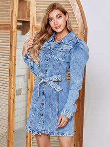 Denim Dress | Button Up Collar Neck