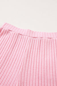 Two Piece Activewear Set | Pink Knit V Neck Slouchy Pants Set