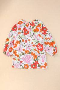 Orange Blooming Flowers Frill Trim Puff Sleeve Blouse | Tops/Blouses & Shirts