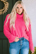 Load image into Gallery viewer, Pink Ribbed Turtleneck Fuzzy Sleeve Knit Sweater | Tops/Sweaters &amp; Cardigans
