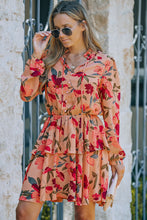 Load image into Gallery viewer, Fiery Red Frilled Collar Long Sleeve Floral Dress with Ruffle | Dresses/Floral Dresses
