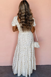 White Frilly Shirred Bodice Tiered Floral Maxi Dress | Dresses/Maxi Dresses