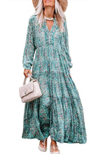 Load image into Gallery viewer, Sky Blue Bohemian Paisley Print Long Sleeve Tiered Maxi Dress | Dresses/Maxi Dresses
