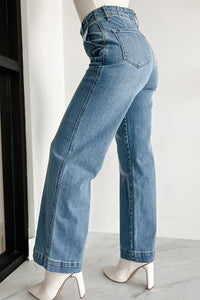Dusk Blue Multi Buttons Medium Wash Straight Loose Leg Jeans | Bottoms/Jeans