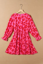 Load image into Gallery viewer, Rose Leopard Print Flounce Sleeve Ruffle Mini Dress | Dresses/Mini Dresses
