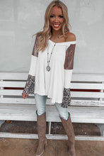 Load image into Gallery viewer, White Sequin Patchwork Bell Sleeve V Neck Tunic Top | Tops/Long Sleeve Tops
