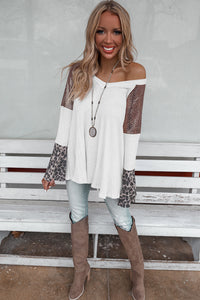 White Sequin Patchwork Bell Sleeve V Neck Tunic Top | Tops/Long Sleeve Tops