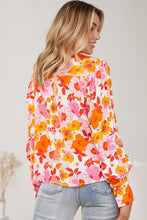 Load image into Gallery viewer, Orange Floral Bishop Sleeve Button Up Shirt | Tops/Blouses &amp; Shirts
