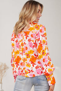 Orange Floral Bishop Sleeve Button Up Shirt | Tops/Blouses & Shirts