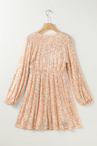 Sequin Dress | Apricot Wrapped V-neck Dress