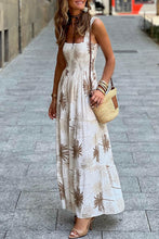 Load image into Gallery viewer, White Tropical Print Smocked Ruffled Straps Maxi Dress
