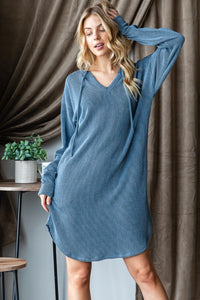 Hooded Dress | Ribbed Long Sleeve Dress