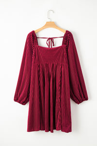 Babydoll Dress | Red Tie Back Square Neck Velvet Dress