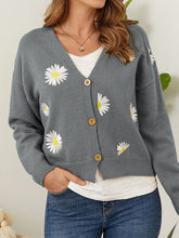 Load image into Gallery viewer, Flower Button Front Dropped Shoulder Cardigan
