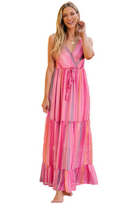 Pink Western Printed Tassel Tie V Neck Wrap Maxi Dress | Dresses/Maxi Dresses