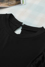 Load image into Gallery viewer, Puff Sleeve Blouse | Black Billowy Mesh Ribbed Top
