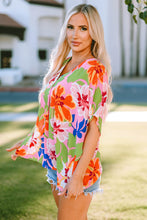 Load image into Gallery viewer, Pink Floral Print Loose Fit V Neck Tunic Blouse | Tops/Blouses &amp; Shirts
