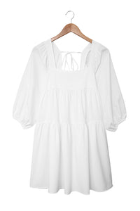 Womens Mini Dress | White Square Neck Half Sleeve High Low Mini Dress | Dresses/Mini Dresses