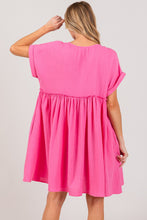 Load image into Gallery viewer, Bright Pink Dress | Button Up Short Sleeve Dress
