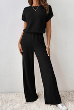 Load image into Gallery viewer, Wide Leg Jumpsuit | Black Solid Color Ribbed Short Sleeve
