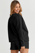 Load image into Gallery viewer, Drawstring Shorts Set | Black Textured Long Sleeve Top Shorts
