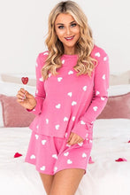 Load image into Gallery viewer, Loungewear Set | Pink Heart Print Long Sleeve Tee and Shorts

