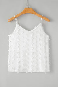 Tank Top | White Butterfly Applique Mesh Overlay