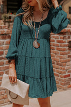 Load image into Gallery viewer, Tiered Mini Dress | Mist Green Bishop Sleeve Smocked Dress
